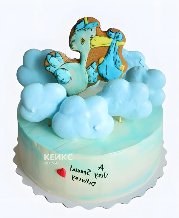 Торт на выписку с аистами Фото