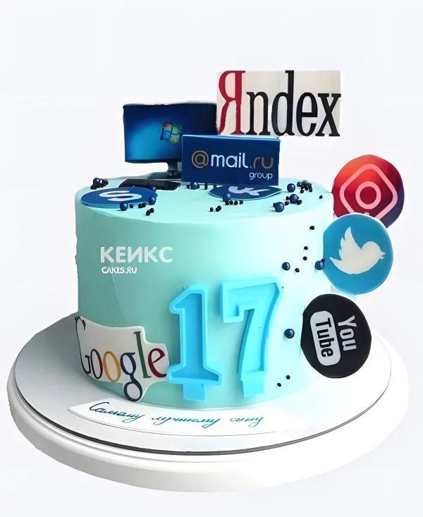 Торт парню на 17 лет с логотипами социальных сетей Торт парню на 17 лет с логотипами социальных сетей Фото