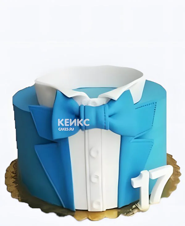 Торт парню на 17 лет в голубом костюме с бабочкой Торт парню на 17 лет в голубом костюме с бабочкой Фото