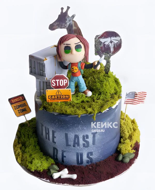 Торт по игре The last of us с фигуркой Элли Торт по игре The last of us с фигуркой Элли Фото