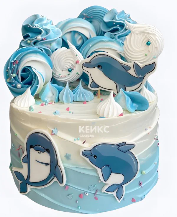 Торт с дельфинами и безе Торт с дельфинами и безе Фото
