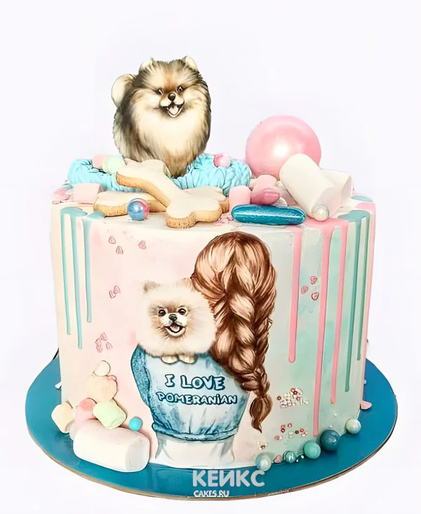 Торт с девочкой и шпицем Торт с девочкой и шпицем Фото