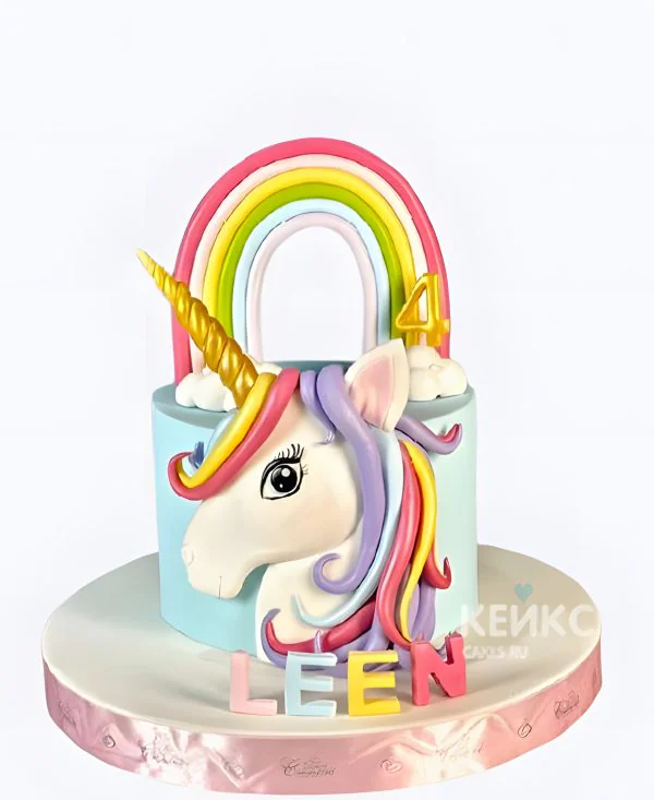 Торт с единорогом и радугой для девочки 4 года Фото