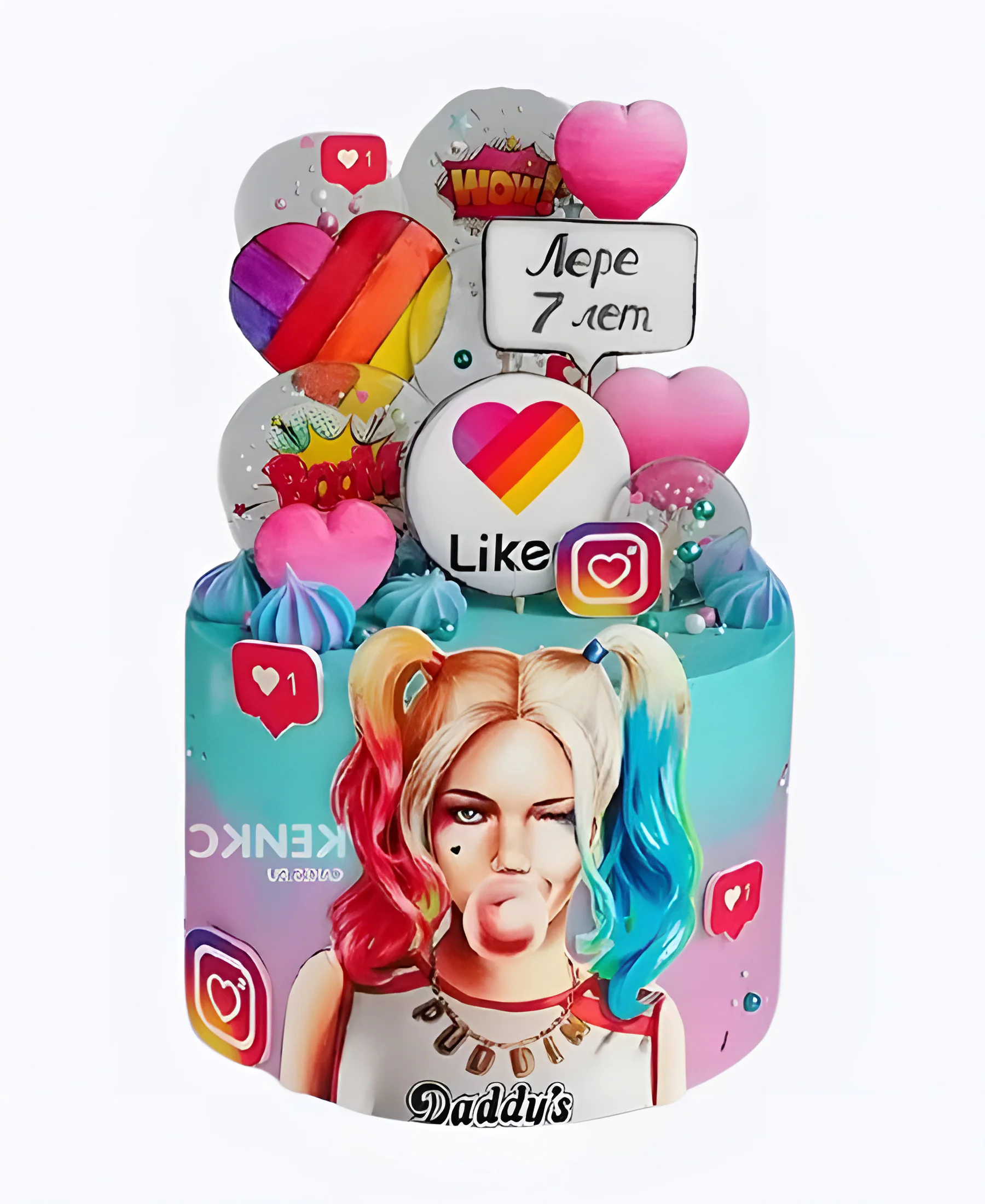 Торт с лайками и фотопечатью Харли Квин Фото