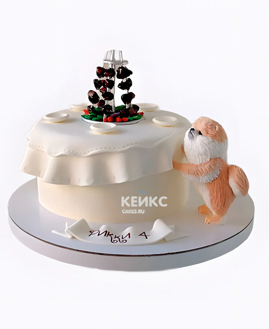 Торт с милым шпицем в виде стола Торт с милым шпицем в виде стола Фото