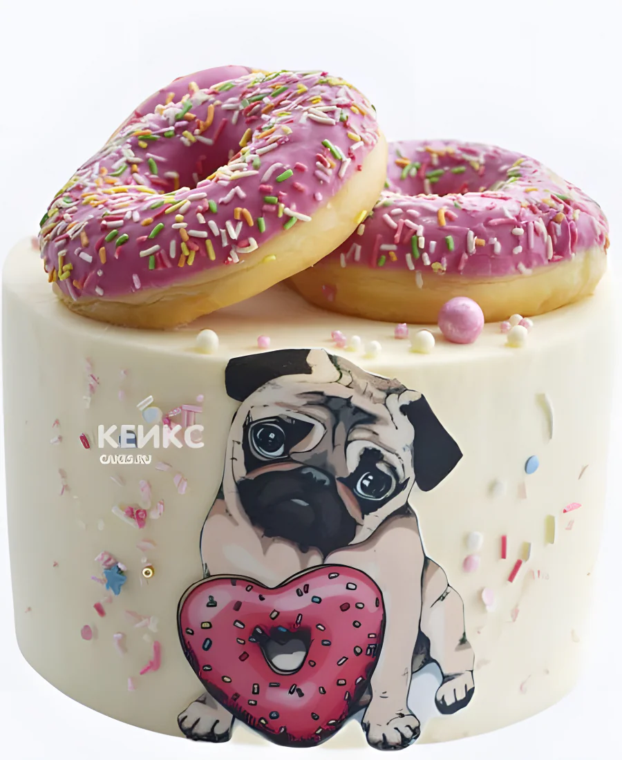 Торт с мопсом и пончиками Торт с мопсом и пончиками Фото