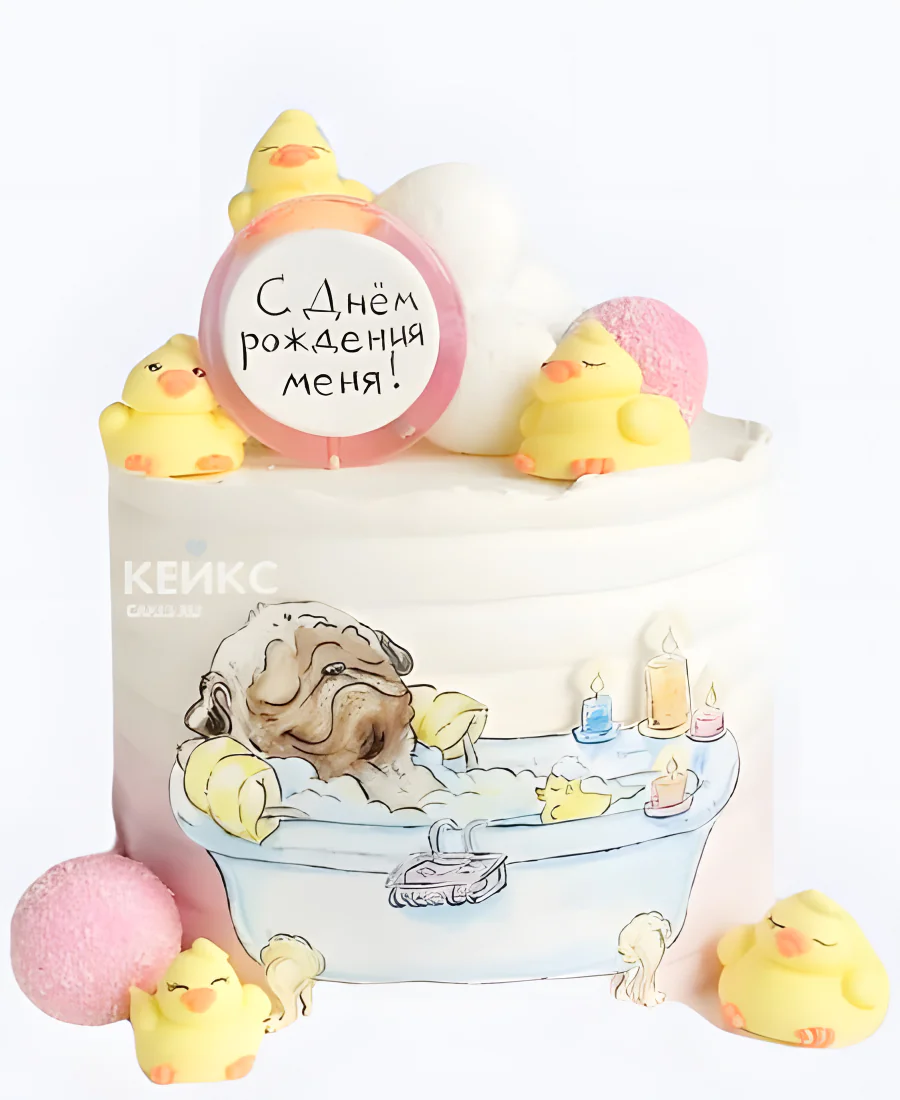 Торт с мопсом и уточками Торт с мопсом и уточками Фото