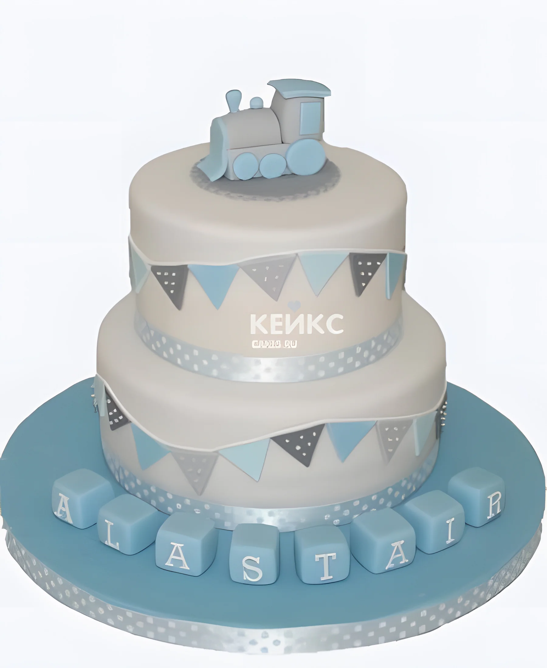 Торт с паровозиком и кубиками Фото