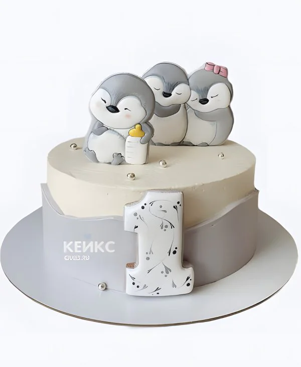 Торт с пингвинами на 1 годик Торт с пингвинами на 1 годик Фото