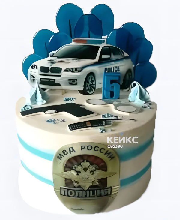 Торт с полицейской машиной и фотопечатью Фото