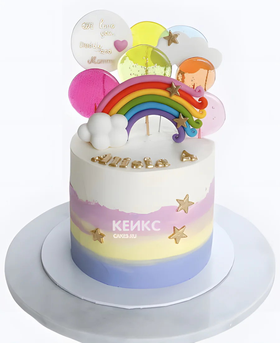 Торт с радугой и леденцами Торт с радугой и леденцами Фото