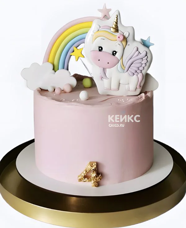 Торт с радугой и волшебным единорогом Торт с радугой и волшебным единорогом Фото