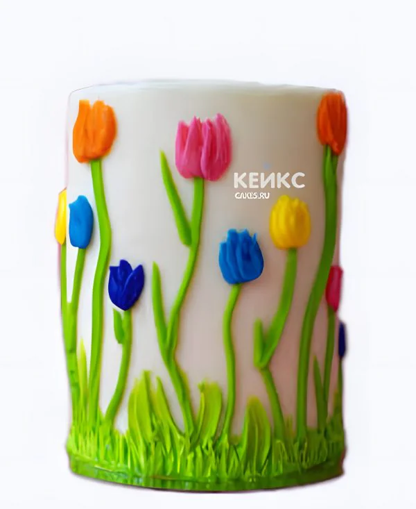 Торт с разноцветными яркими тюльпанами Торт с разноцветными яркими тюльпанами Фото