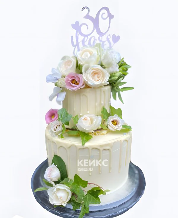 Торт с розами на юбилей 30 лет Фото