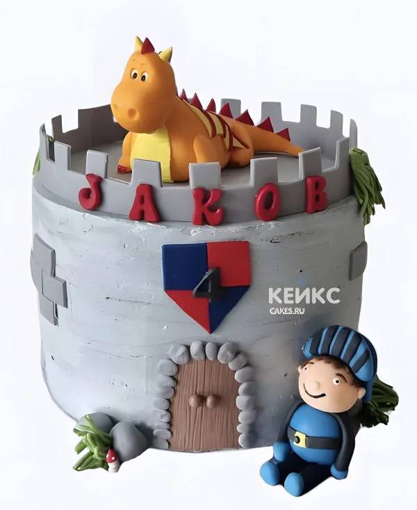 Торт с рыцарем и красными драконом из мастики Торт с рыцарем и красными драконом из мастики Фото