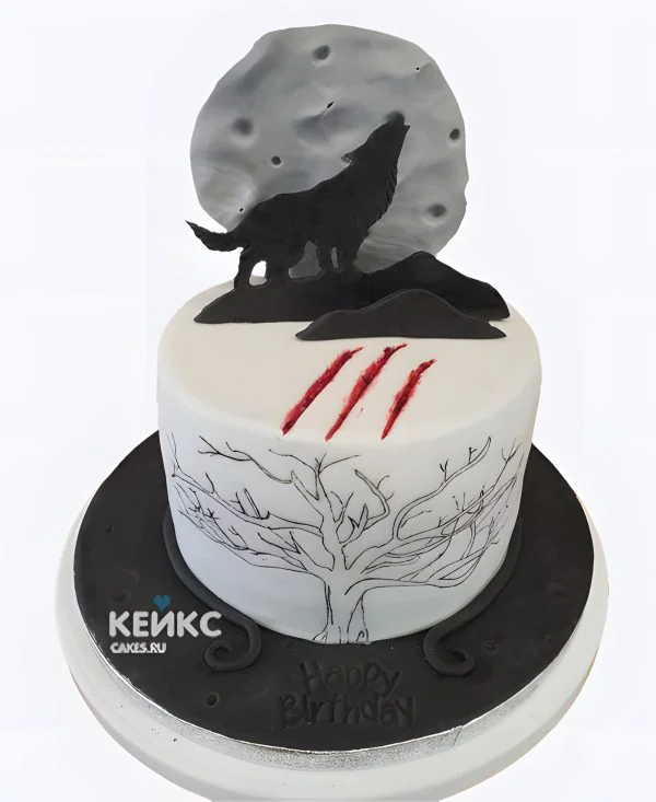 Торт с волком и луной из мастики Торт с волком и луной из мастики Фото