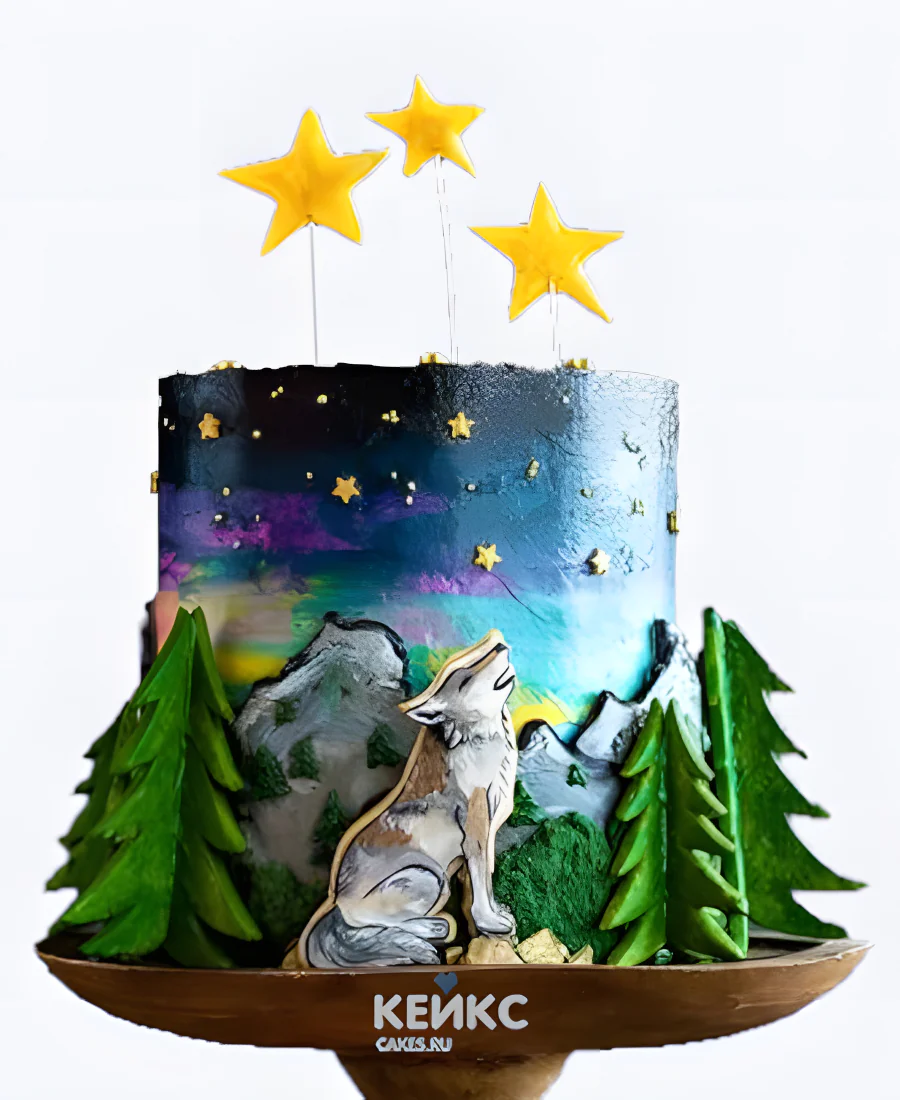 Торт с волком и звездами Торт с волком и звездами Фото