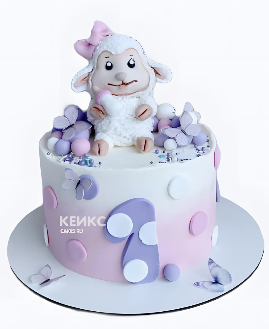 Торт в горошек с овечкой Торт в горошек с овечкой Фото