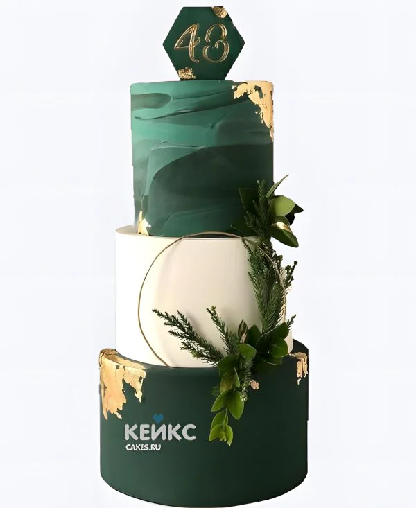 Торт в изумрудном цвете с веточками ели и цифрой Торт в изумрудном цвете с веточками ели и цифрой Фото