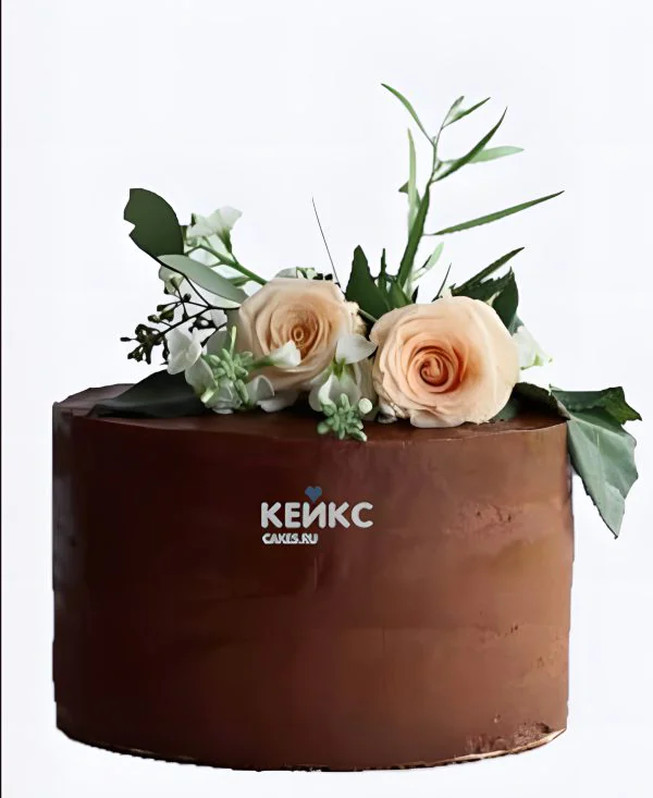 Торт в коричневом цвете из крема с розами Торт в коричневом цвете из крема с розами Фото