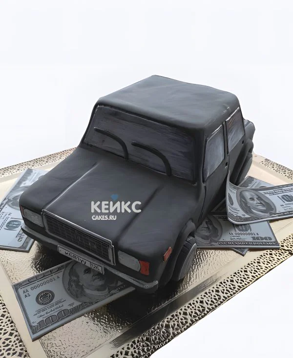 Торт в виде черной машины жигули Фото