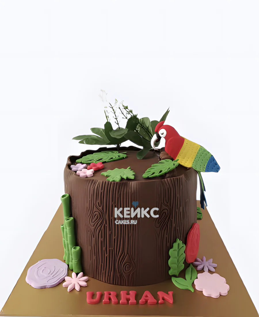 Торт в виде пня с попугаем Торт в виде пня с попугаем Фото