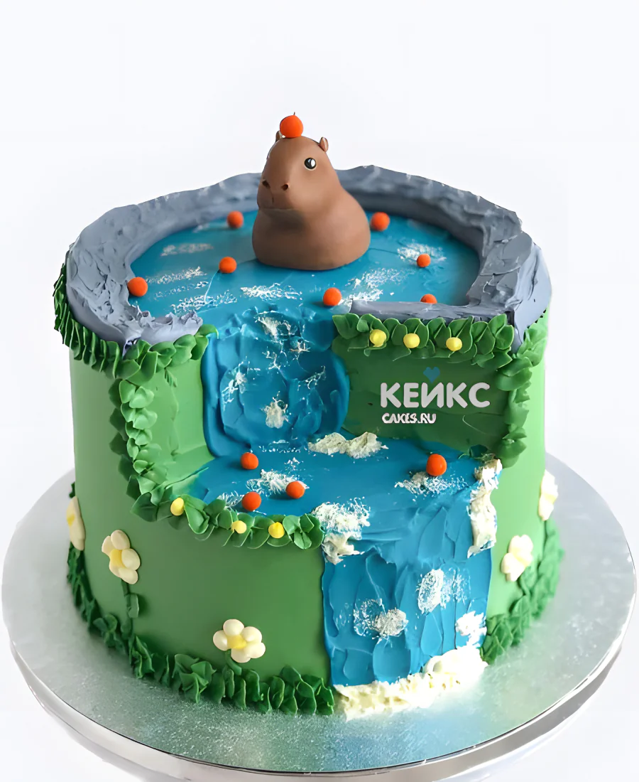 Торт в виде водопада с капибарой Торт в виде водопада с капибарой Фото