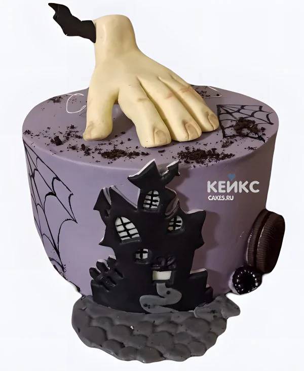 Торт Венсдей с фигуркой руки Торт Венсдей с фигуркой руки Фото