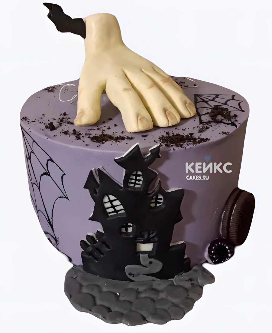 Торт Венсдей с фигуркой руки Торт Венсдей с фигуркой руки Фото