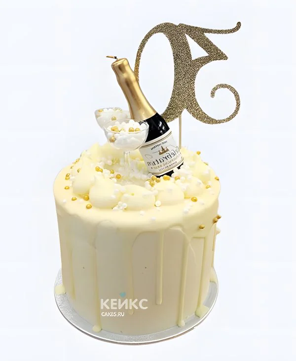 Торт женщине на 30 лет с бутылкой шампанского Фото