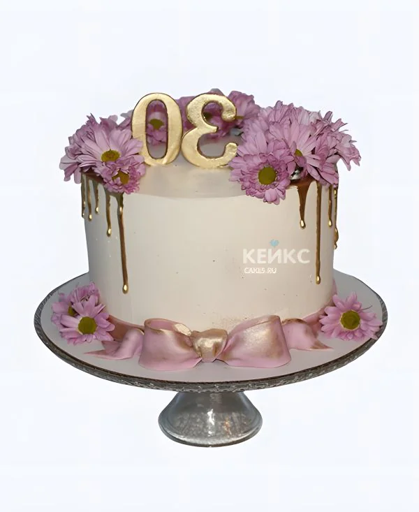 Торт женщине на 30 лет с ромашками и бантиком Торт женщине на 30 лет с ромашками и бантиком Фото