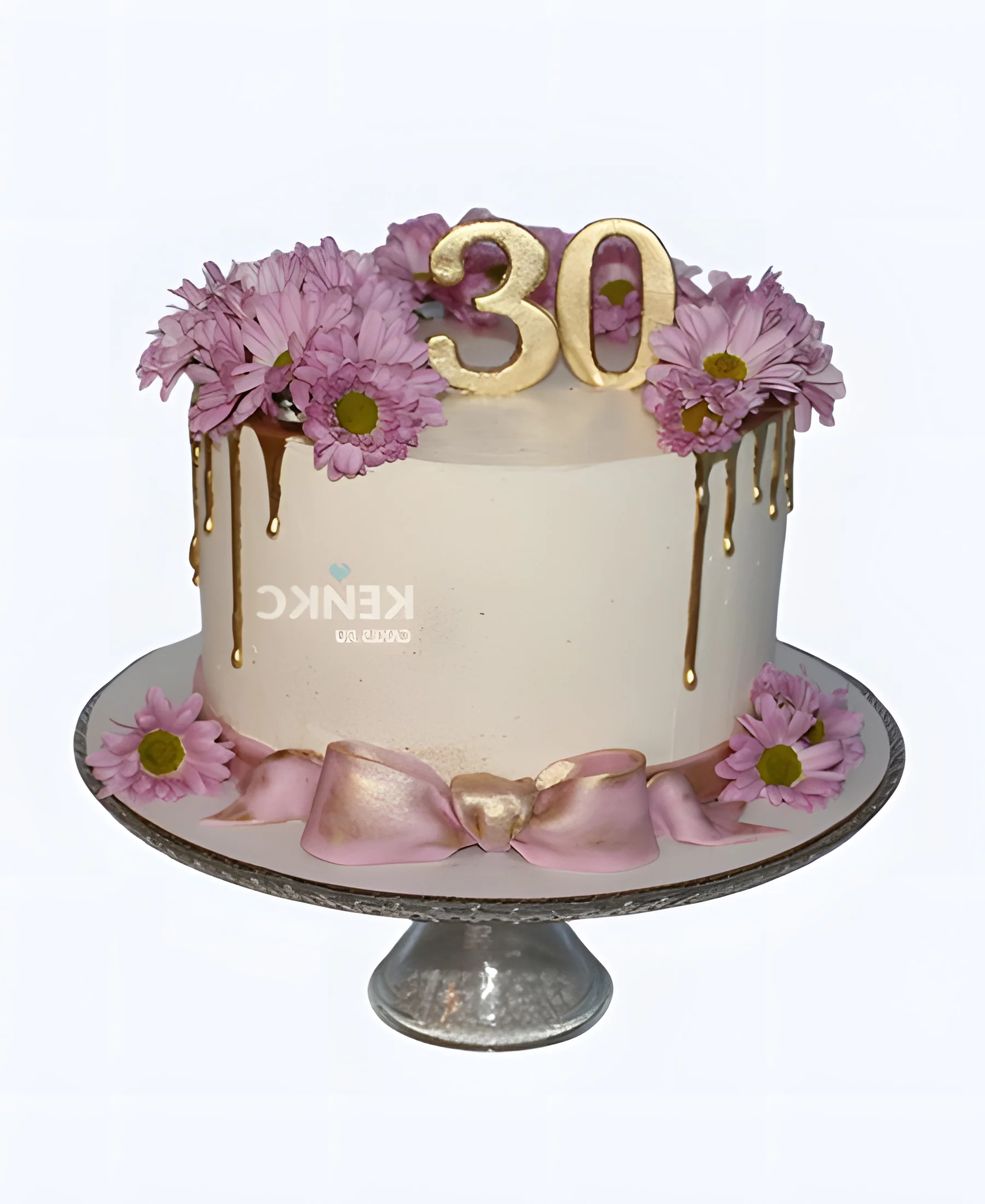Торт женщине на 30 лет с ромашками и бантиком Фото