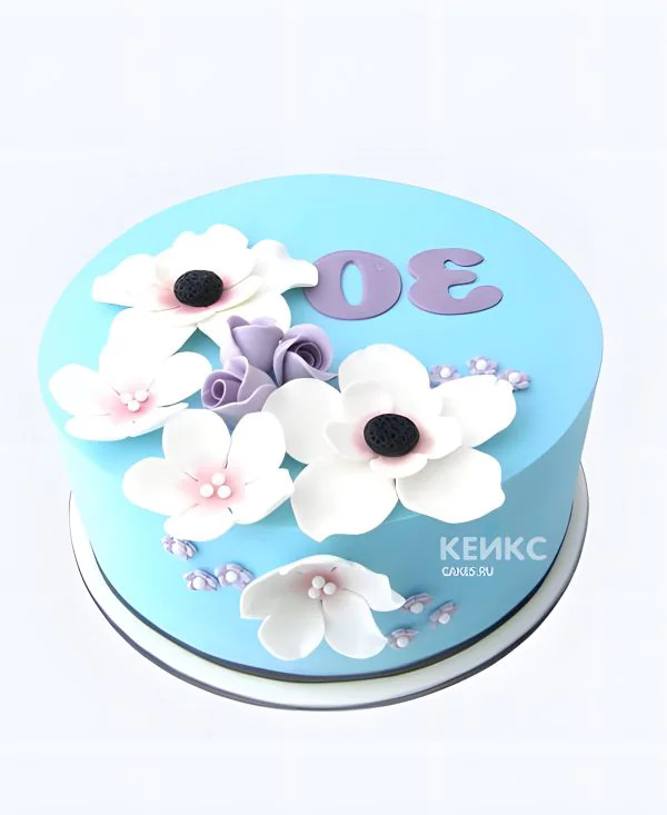 Торт женщине на 30 лет с цветами из мастики Фото