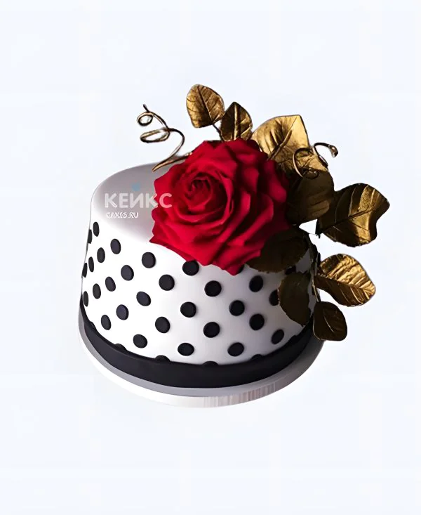 Торт женщине на 65 лет с розой из мастики Фото