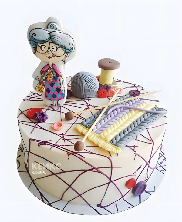 Торт женщине на 65 лет с вязанием Фото