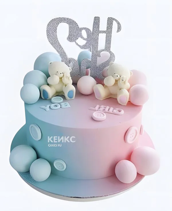 Велюровый торт с мишками на выписку Фото