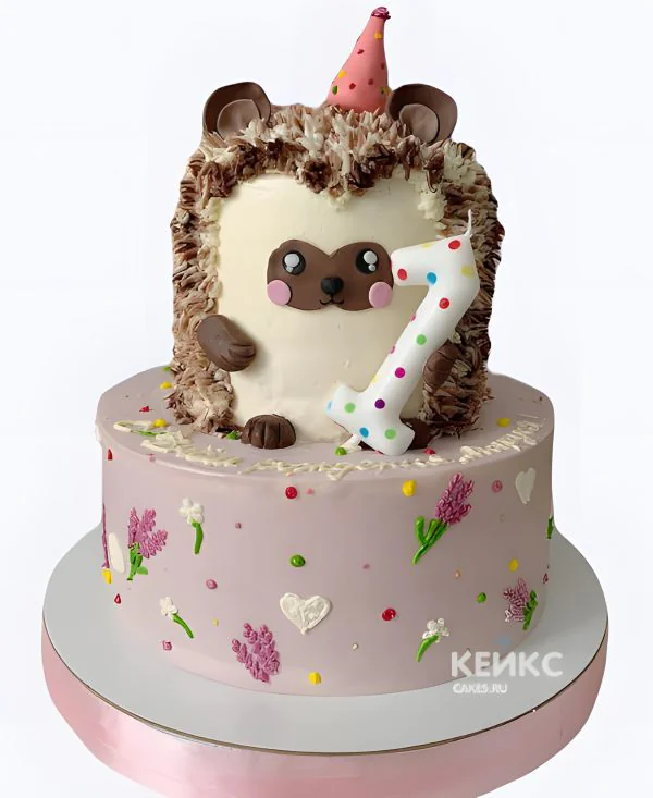 Милый торт с фигуркой ежика и цифрой 1 Милый торт с фигуркой ежика и цифрой 1 Фото