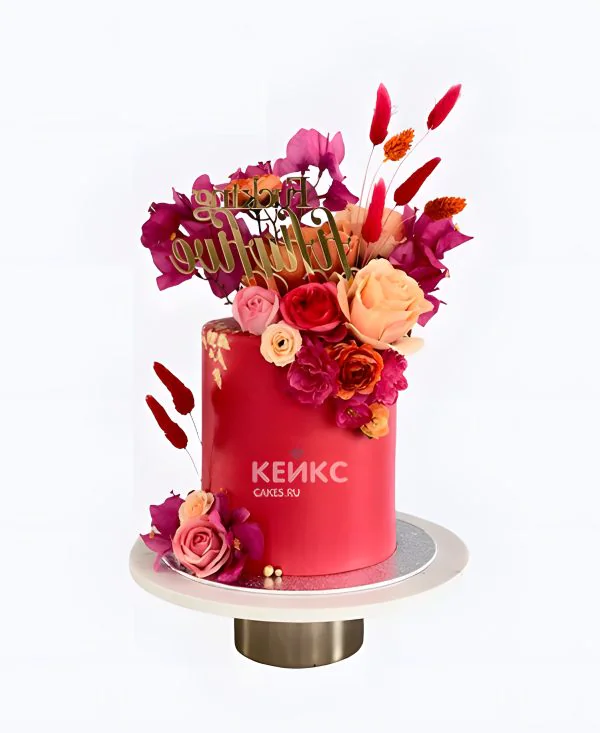 Восхитительный красный торт с розами Восхитительный красный торт с розами Фото