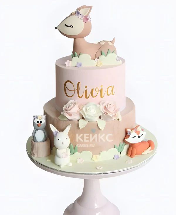 Восхитительный торт девочке на годик с фигурками животных Восхитительный торт девочке на годик с фигурками животных Фото