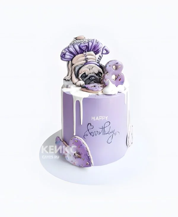 Впечатляющий торт девочке на 8 лет с мопсом Фото