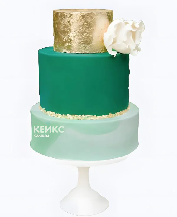 Зелено-золотой торт с цветком из мастики Зелено-золотой торт с цветком из мастики Фото