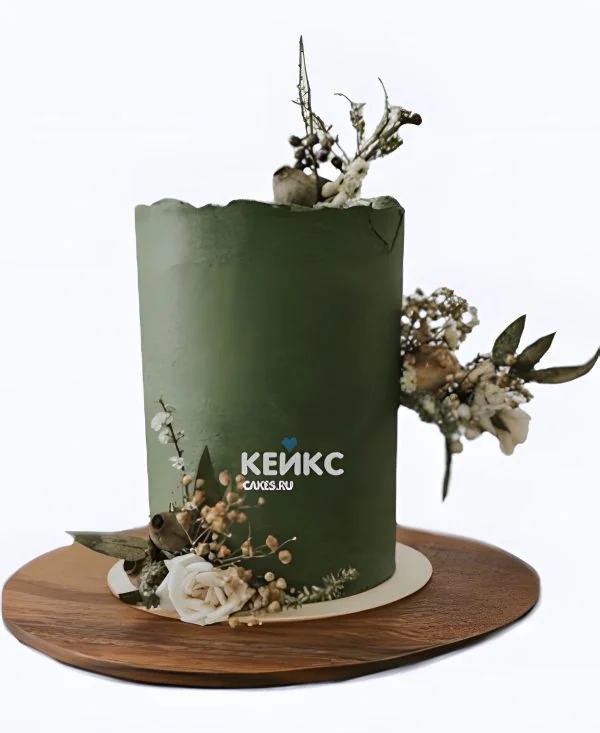 Зеленый торт с сухими ветками и розами Зеленый торт с сухими ветками и розами Фото