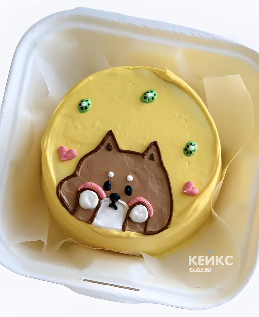 Желтый бенто-торт на рождение с милым песиком Фото