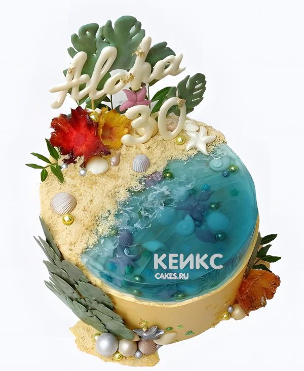 Желтый торт бенто остров с ракушками и цифрой Желтый торт бенто остров с ракушками и цифрой Фото