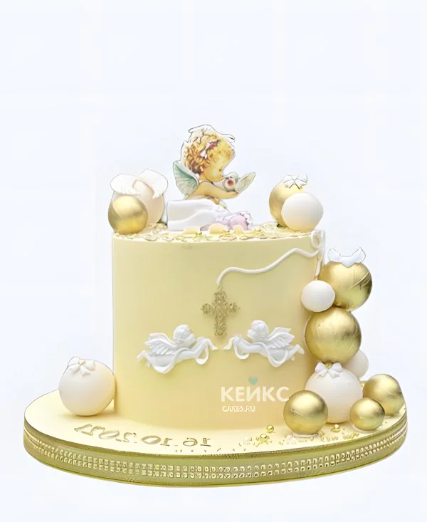 Жёлтый торт на выписку с ангелом Жёлтый торт на выписку с ангелом Фото
