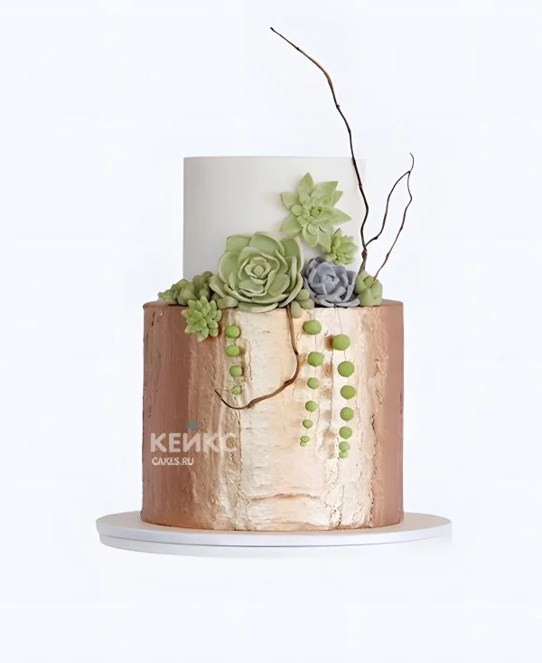 Золотой торт на 70 лет с цветами Фото