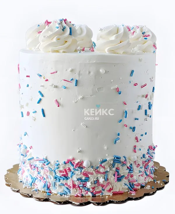 Белый гендер-торт без мастики с конфетти Фото