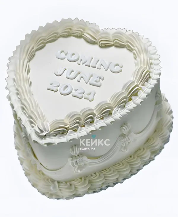 Белый гендер-торт в форме сердца Фото