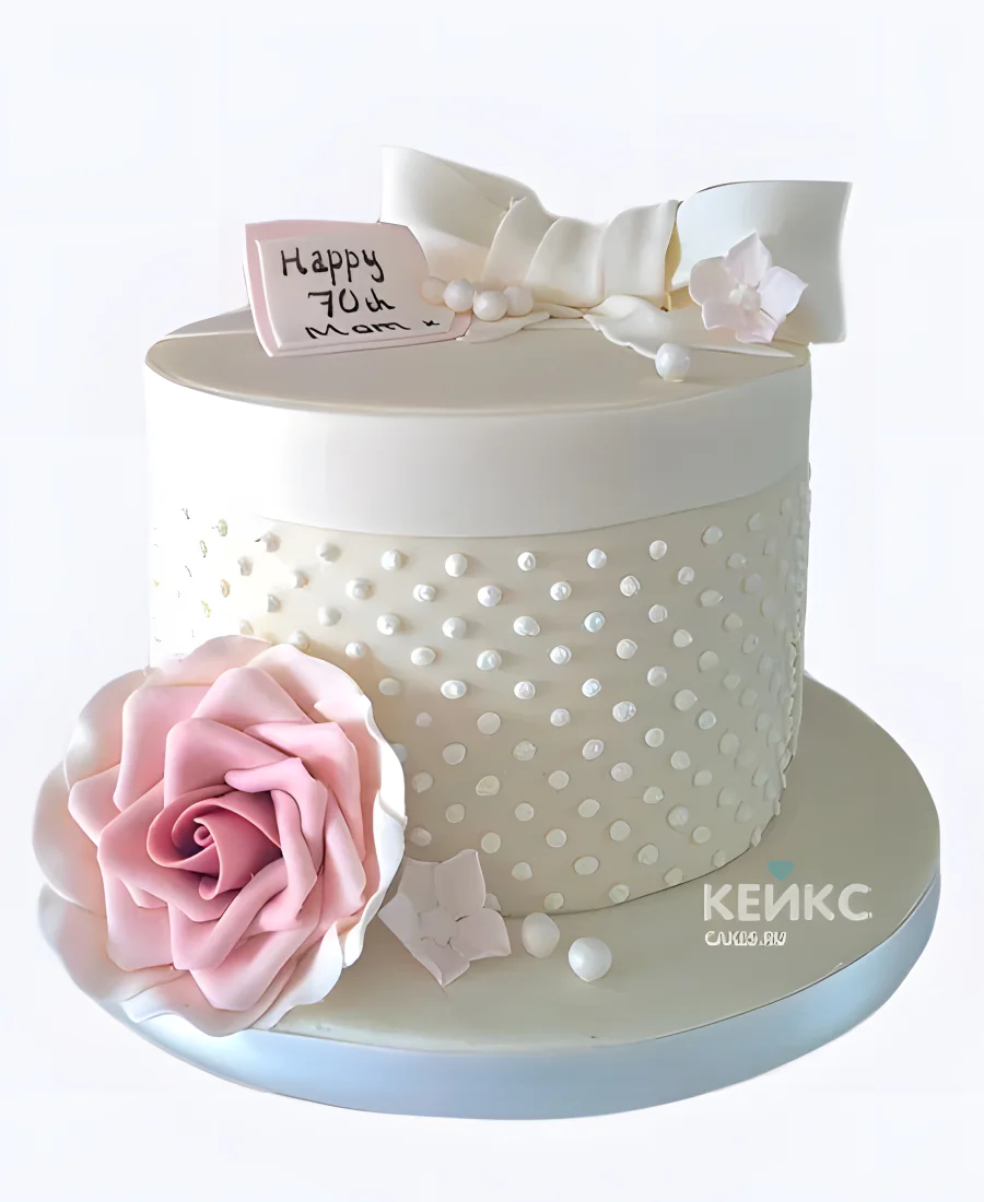 Белый минималистичный тортик в виде коробки с бантиком и розой Белый минималистичный тортик в виде коробки с бантиком и розой Фото