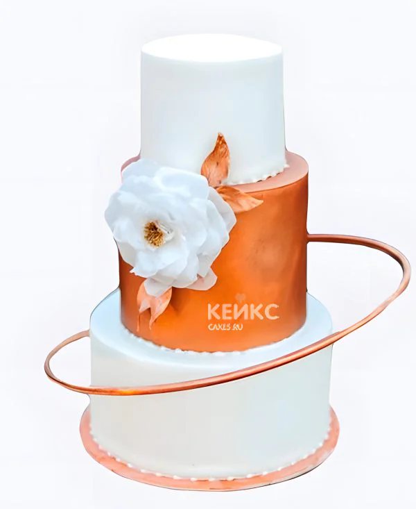 Белый свадебный торт Оранжевый обруч с белым цветком Фото